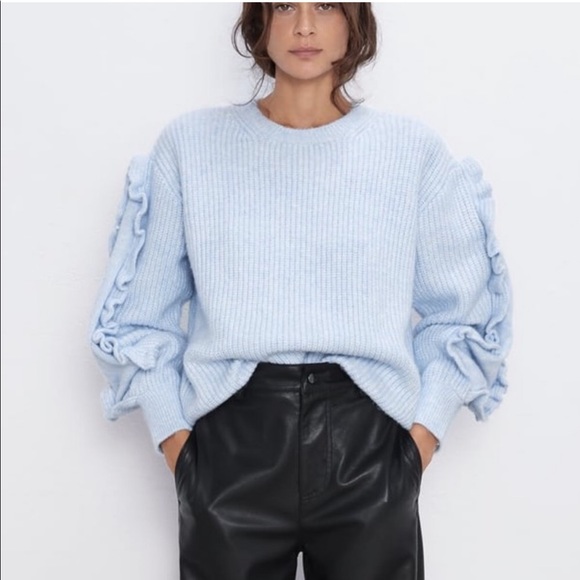 Zara Sweaters - ZARA LIGHT BLUE FLOUNCE JUMPER SWEATER TOP WITH RUFFLES RARE